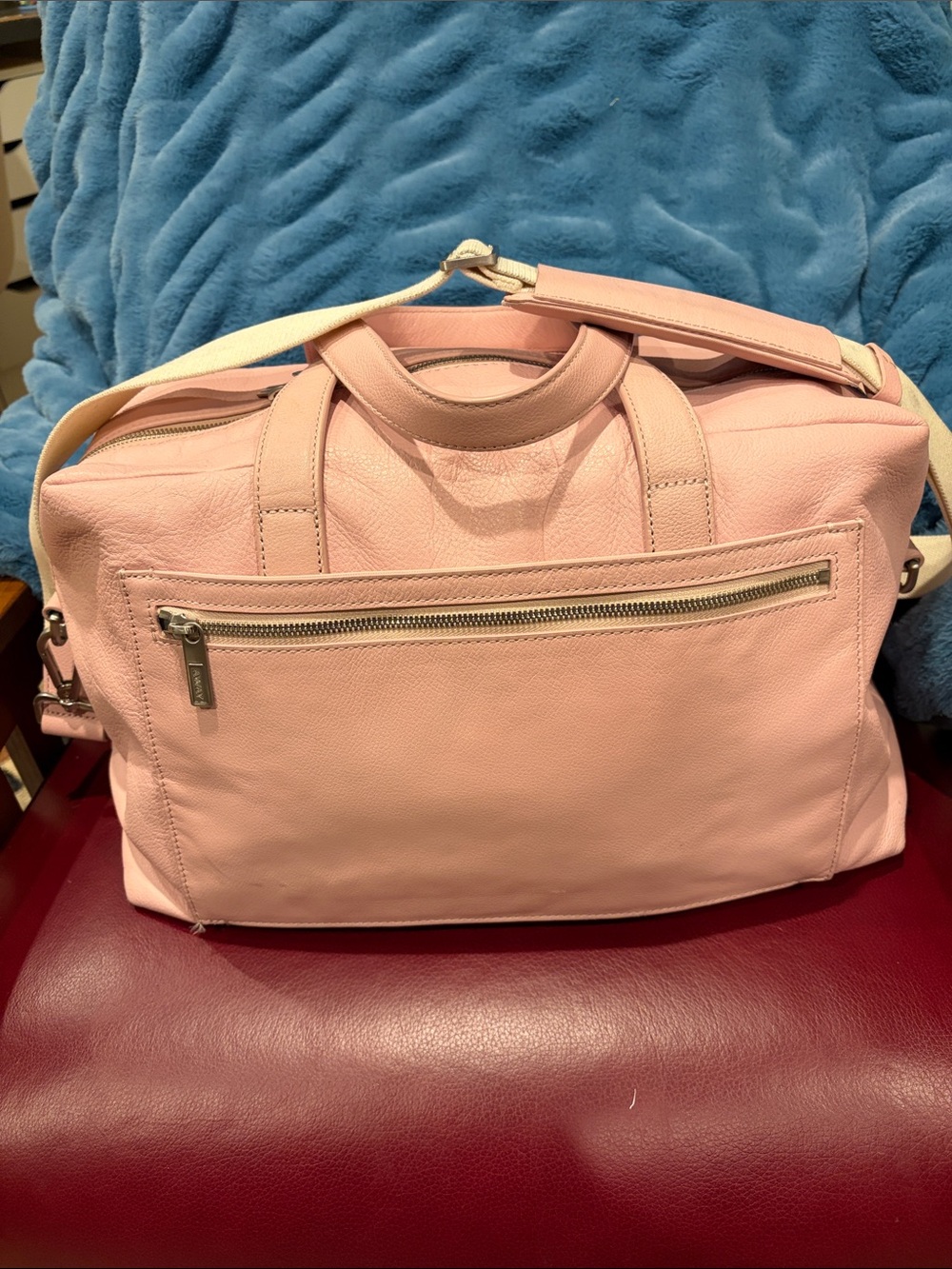 AWAY Everywhere travel bag blush pink overnighter carry-on weekender great used